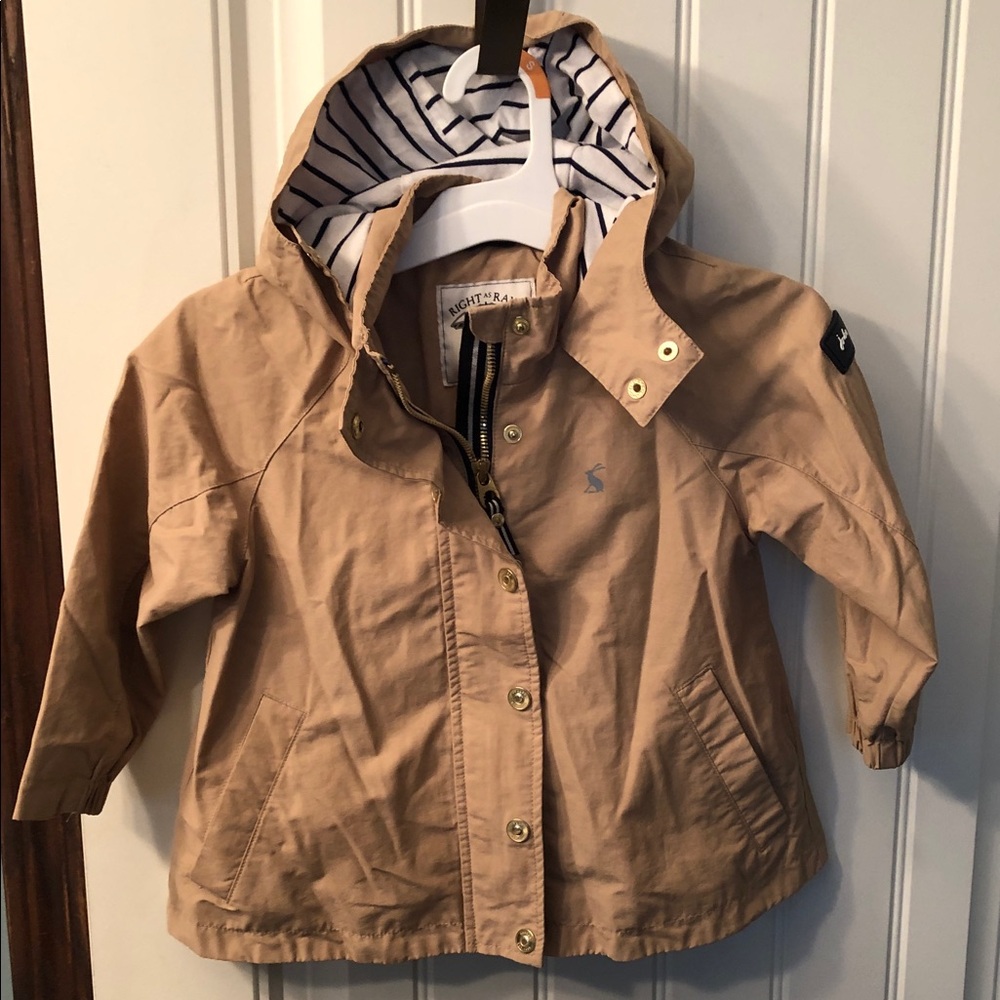 Joules Tan Hooded Kids Raincoat with Striped Lining
